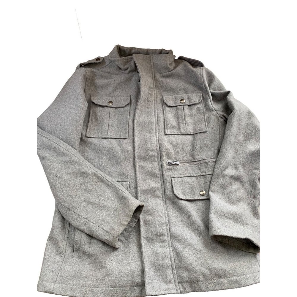 Yoki Grey Cotton Full Zip Parka Military Coat Jacket Mens Size Sm